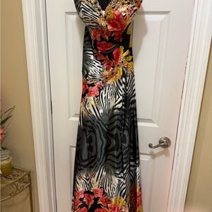 Floral and Zebra Print Formal Gown